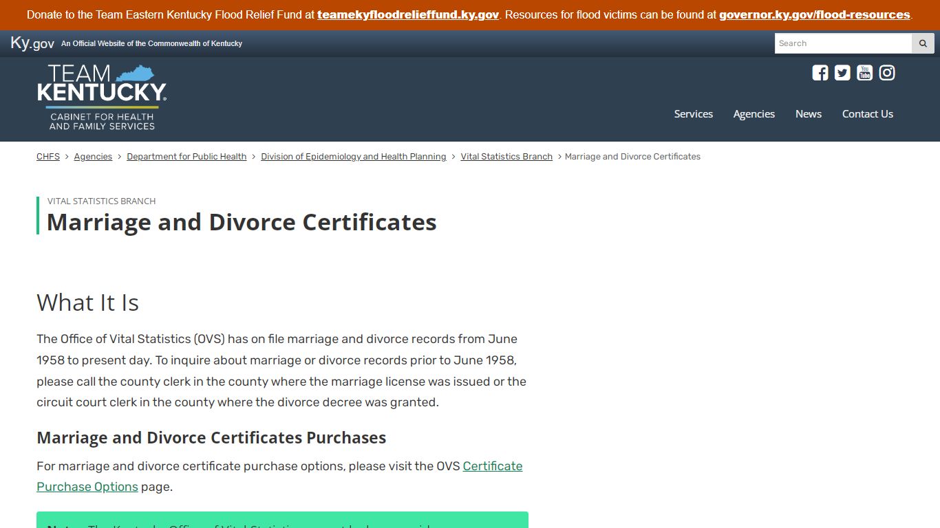 Marriage and Divorce Certificates - Kentucky