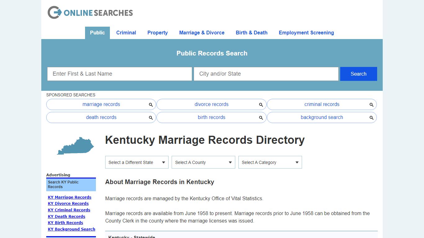 Kentucky Marriage Records Search Directory