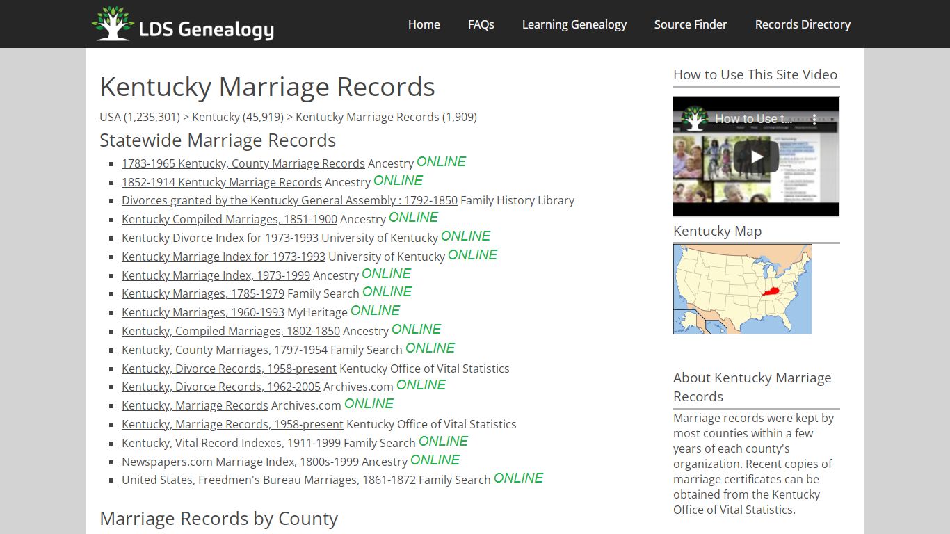 Kentucky Marriage Records - LDS Genealogy