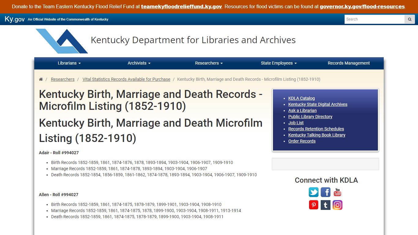 - Kentucky Birth, Marriage and Death Records - Microfilm ...